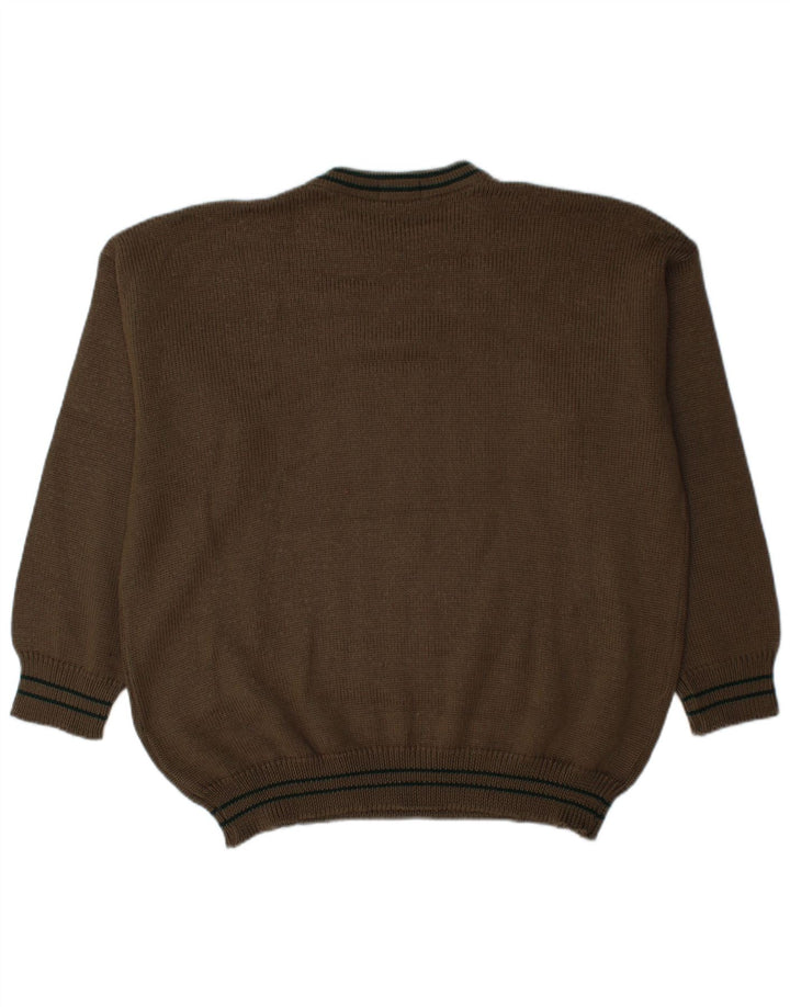 Vintage herre sweater med rund hals XL Khaki stribet