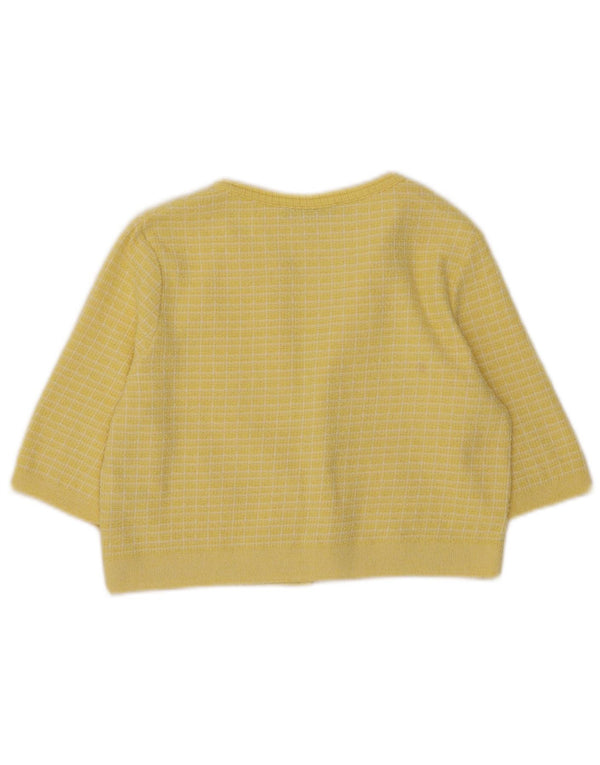 Zara Womens Crop 1/2 ærme åben Bolero Jumper UK 10 Small Yellow Check