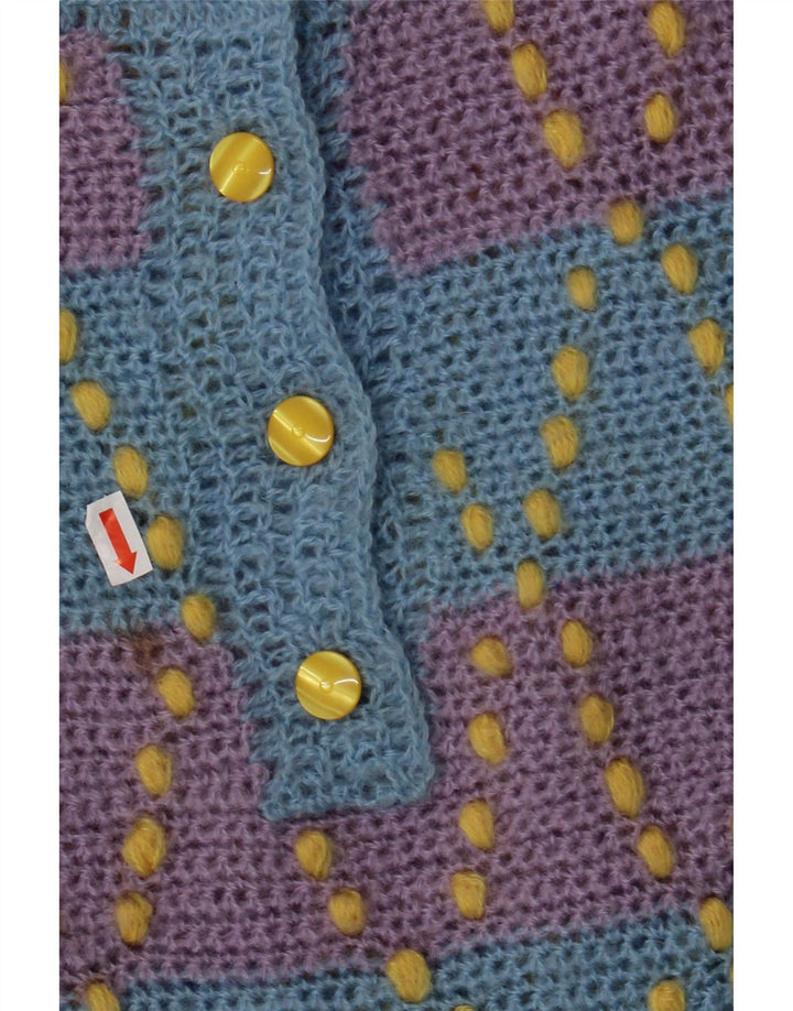 VINTAGE Dame Button Neck Jumper Sweater UK 12 Mellem blå stribet