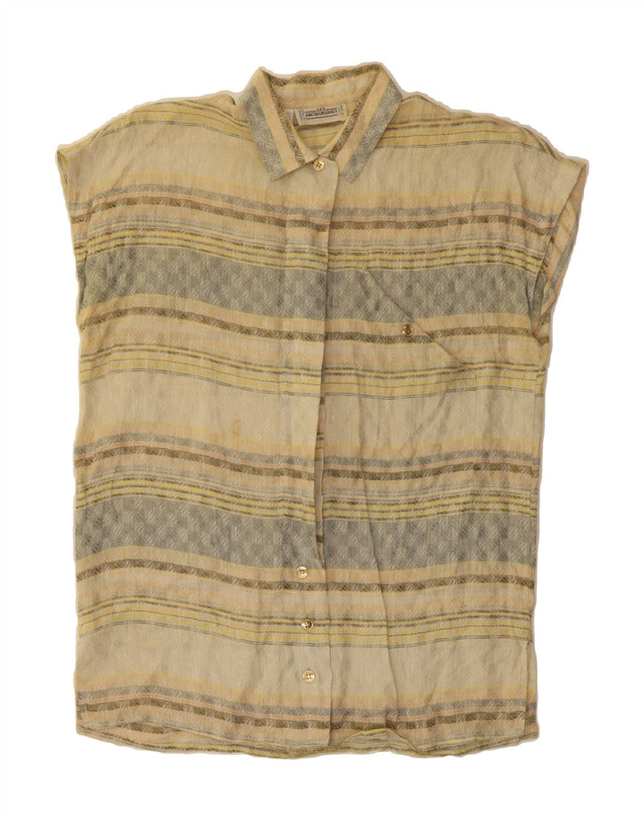 VINTAGE Womens Pullover Shirt Blouse UK 12 Medium  Beige Striped Vintage Vintage and Second-Hand Vintage from Messina Hembry 