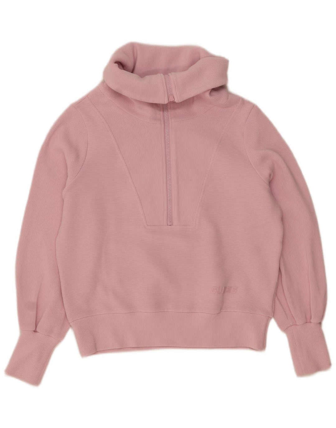 Guess Womens Oversized Zip Neck Sweatshirt Jumper UK 10 Small Pink Bomuld