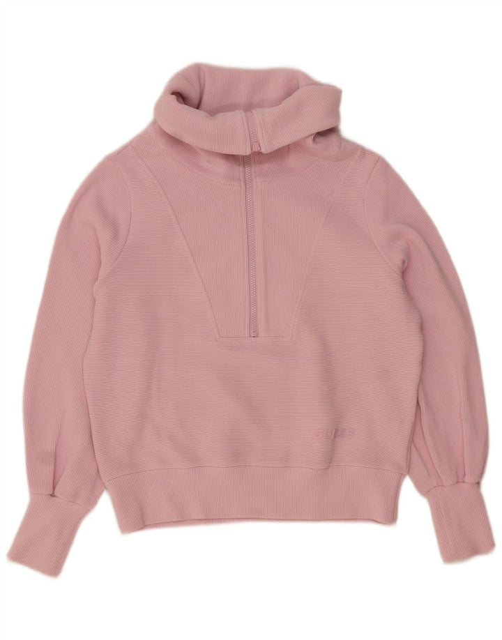 Guess Womens Oversized Zip Neck Sweatshirt Jumper UK 10 Small Pink Bomuld