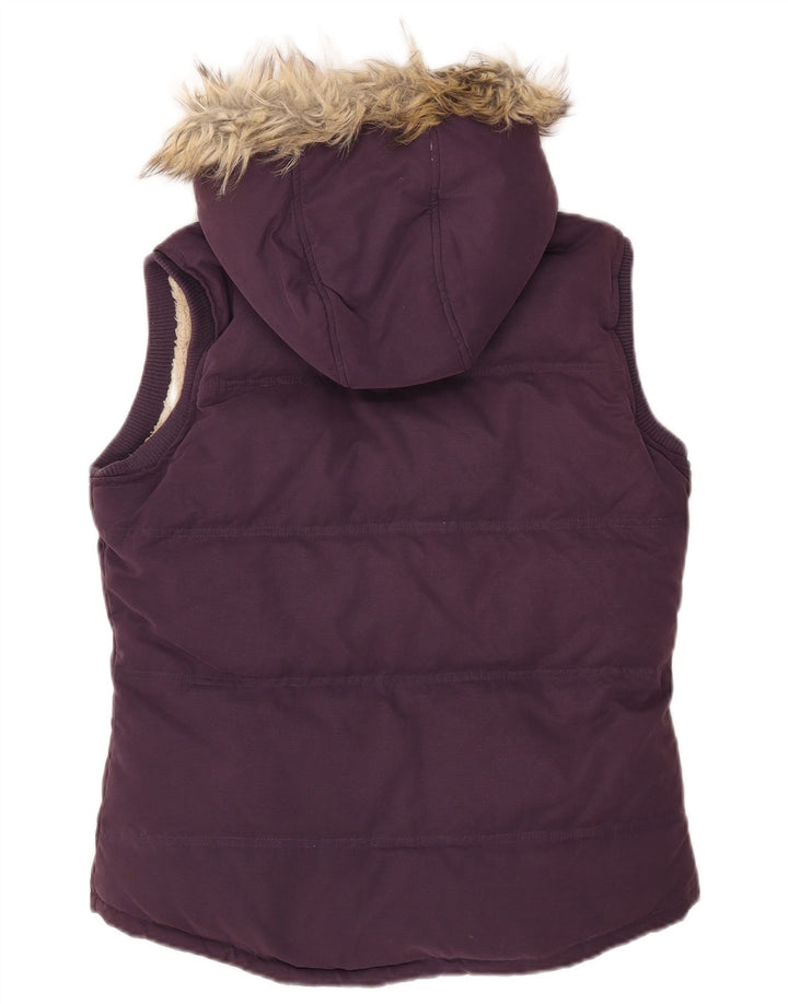 Fat Face Dame Hætte Polstret Gilet UK 12 Medium Lilla Polyester