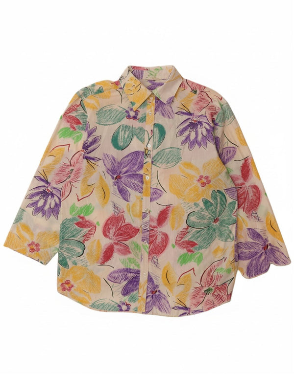 VINTAGE Kvinders Kortærmede Skjortekjole UK 14 Large Multicolored Floral