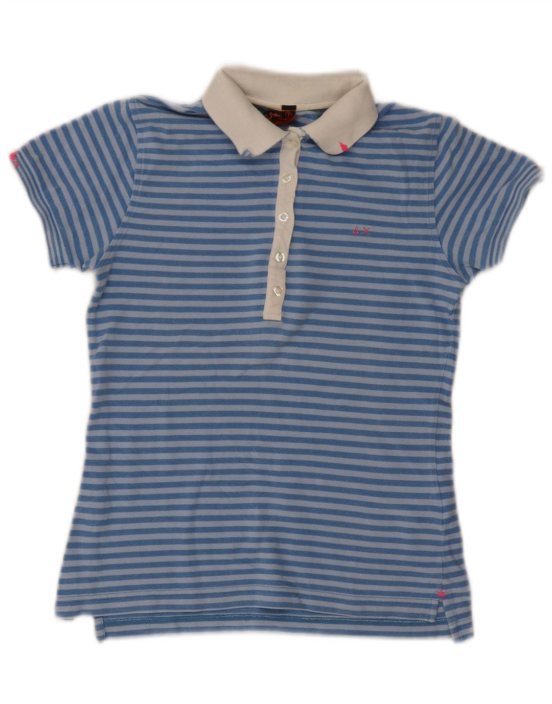 Sun68 Dame poloshirt UK 8 Lille blå stribet bomuld