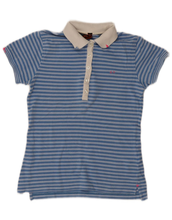 Sun68 Dame poloshirt UK 8 Lille blå stribet bomuld