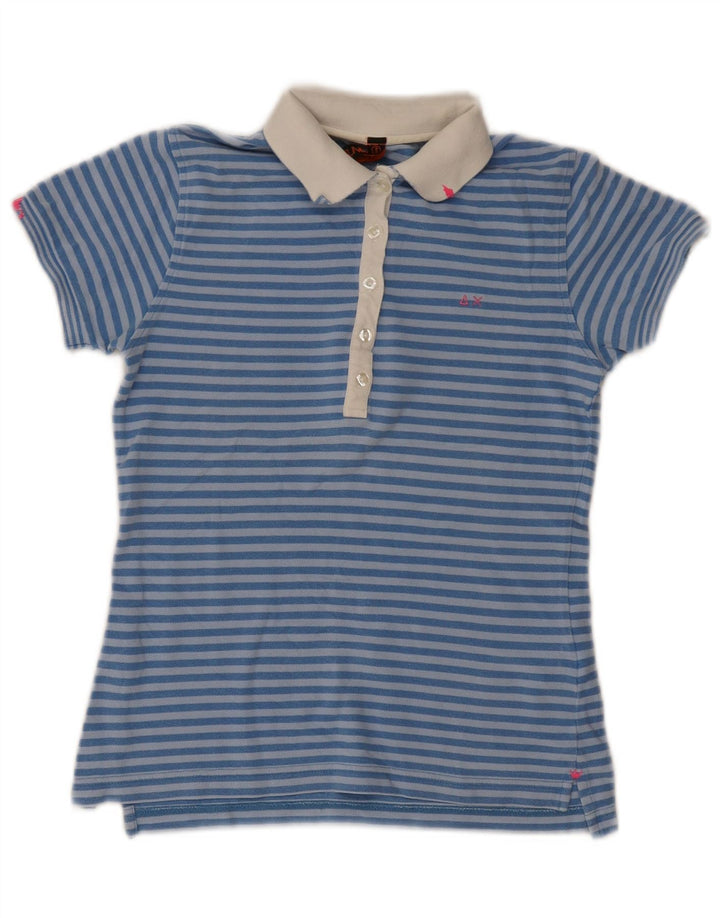 Sun68 Dame poloshirt UK 8 Lille blå stribet bomuld
