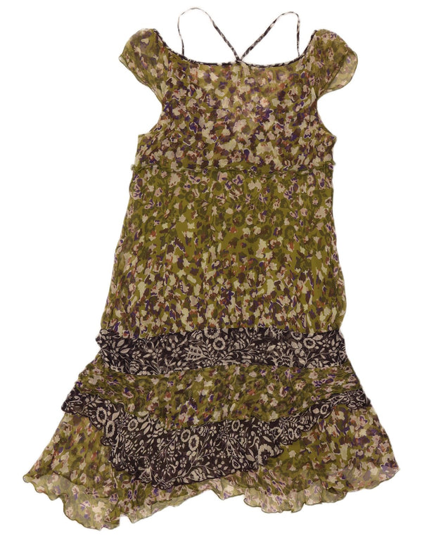 Liu Jo Dame Ærmeløs Tiered Dress IT 44 Medium Green Floral Silke