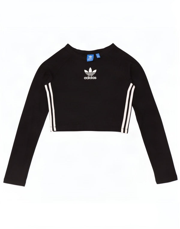 Adidas Dame Crop Grafisk Top Langærmet UK 12 Medium Sort Bomuld