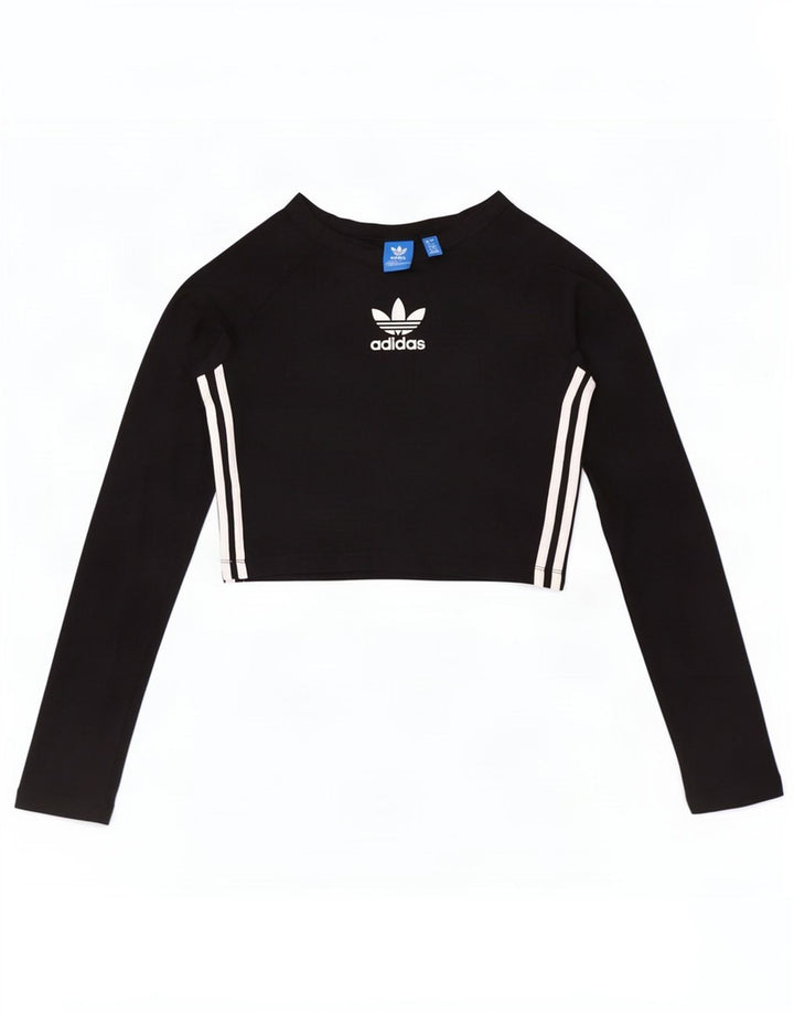 Adidas Dame Crop Grafisk Top Langærmet UK 12 Medium Sort Bomuld