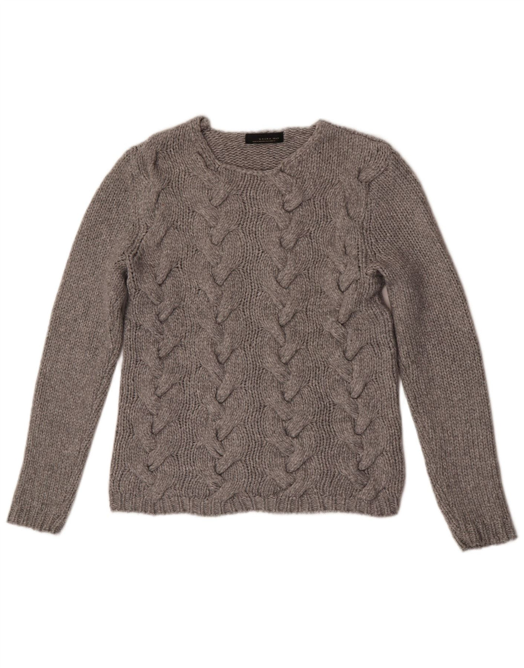 Zara Herre Crew Neck Jumper Sweater Stor Grå Nylon