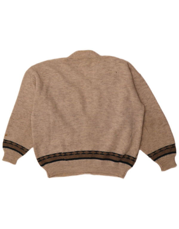 Vintage Herre Loose Fit Cardigan Sweater IT 50 Medium Grey Fair Isle Akryl