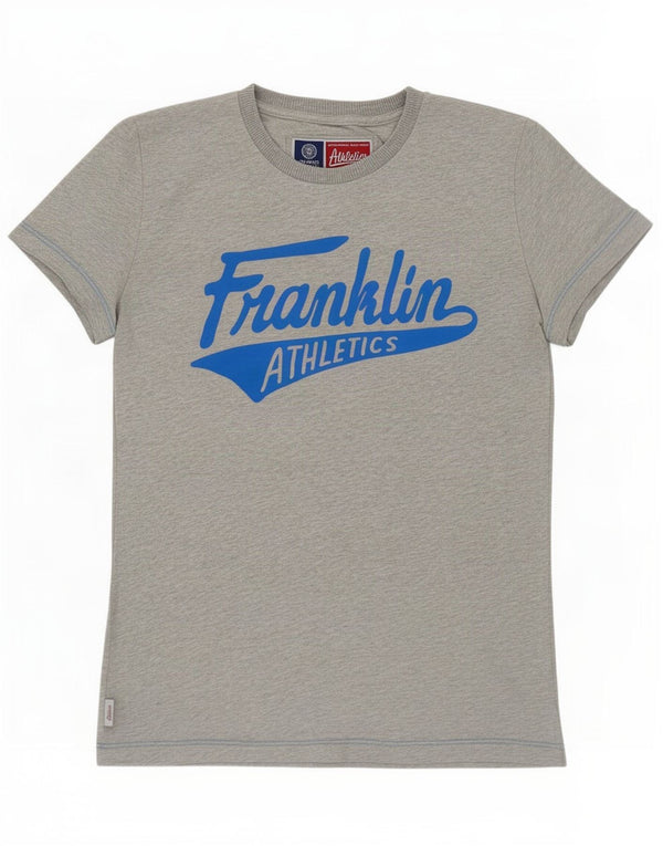 Franklin Marshall Dame Grafisk T-Shirt Top UK 10 Small Grey Flecked