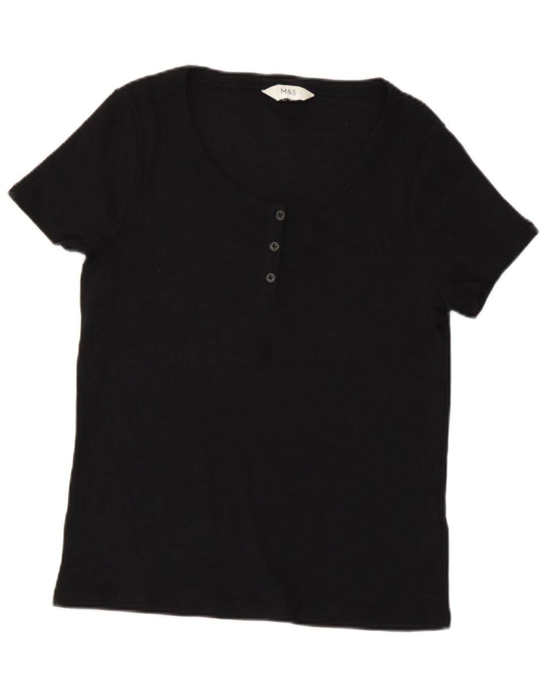 Marks & Spencer Dame T-Shirt Top UK 14 Medium Sort Bomuld