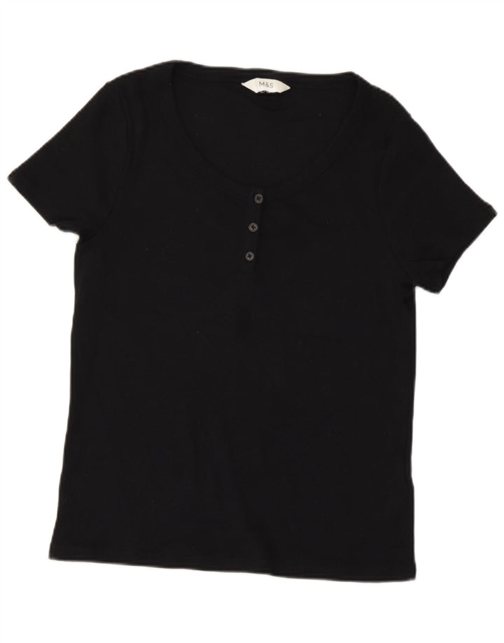 Marks & Spencer Dame T-Shirt Top UK 14 Medium Sort Bomuld