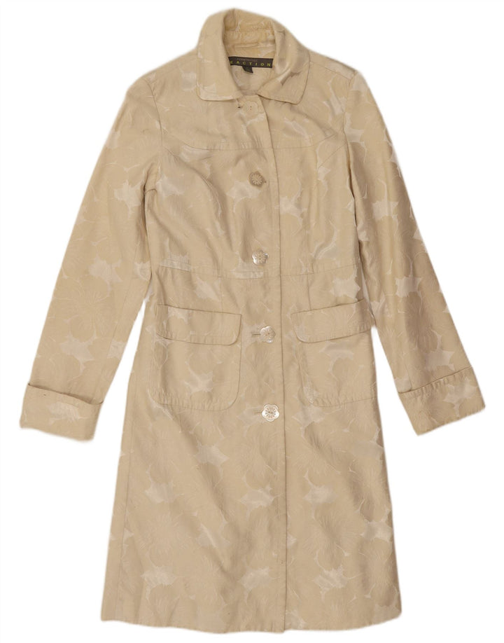 Kenneth Cole Dame Overfrakke UK 10 Small Beige Floral Bomuld
