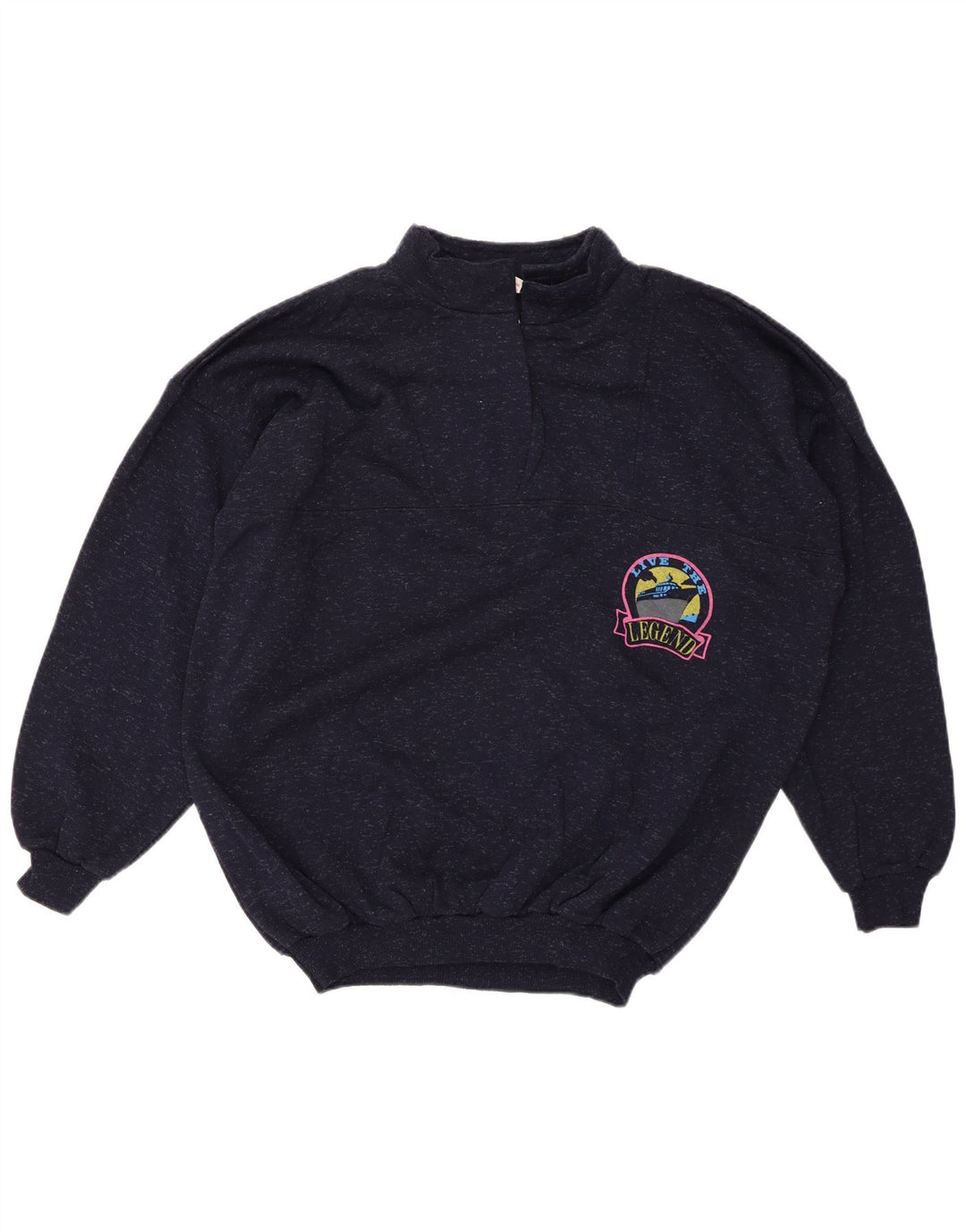 VINTAGE Dame sweater med lynlås-hals UK 20 2XL Navyblå Flecked Bomuld