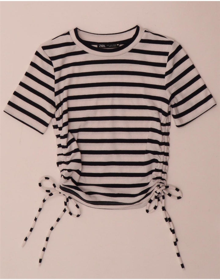 Zara Womens Crop T-Shirt Top UK 8 Small White Striped