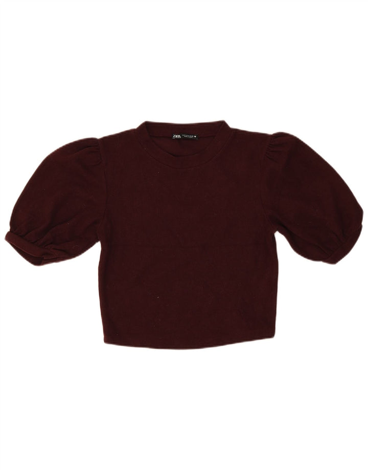 Zara Womens Crop Bluse Top UK 8 Small Burgundy