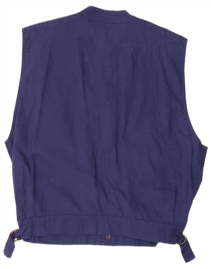 Vintage Herre Gilet UK 40 Large Navy Blue Cotton