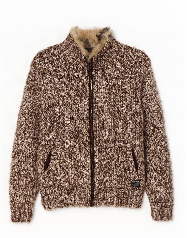 Scotch & Soda strikket sherpajakke til kvinder UK 14 medium brun flækket akryl