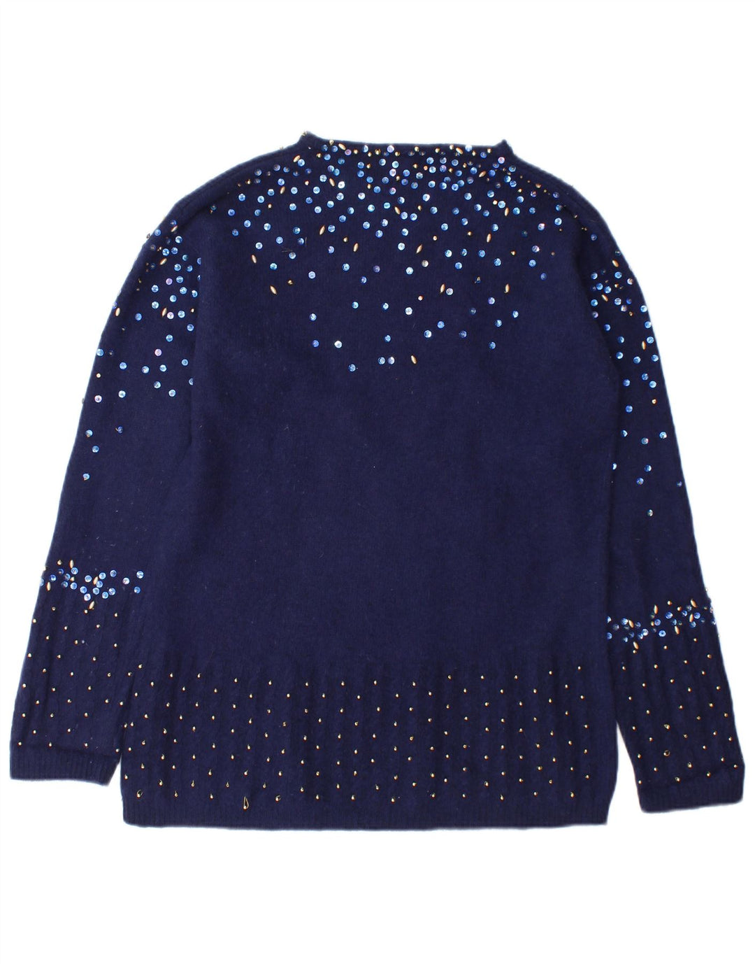 Fiorucci Dame Boat Neck Jumper Sweater UK 14 Medium Navy Blue Spotted