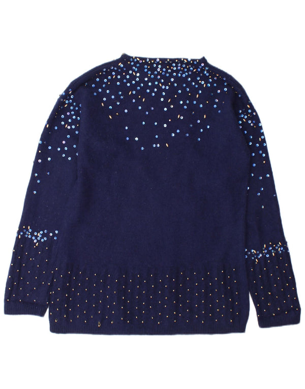 Fiorucci Dame Boat Neck Jumper Sweater UK 14 Medium Navy Blue Spotted