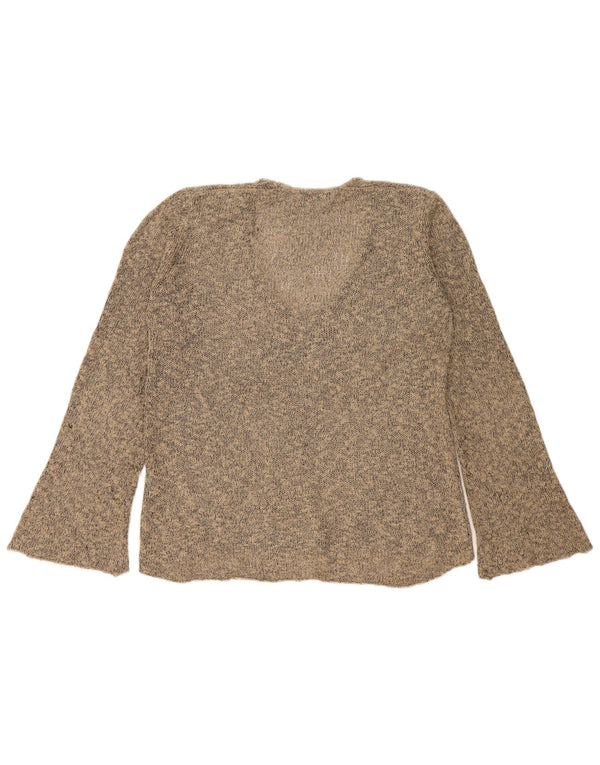 Zara Womens V-Neck Jumper Sweater UK 16 Large Beige Flecked