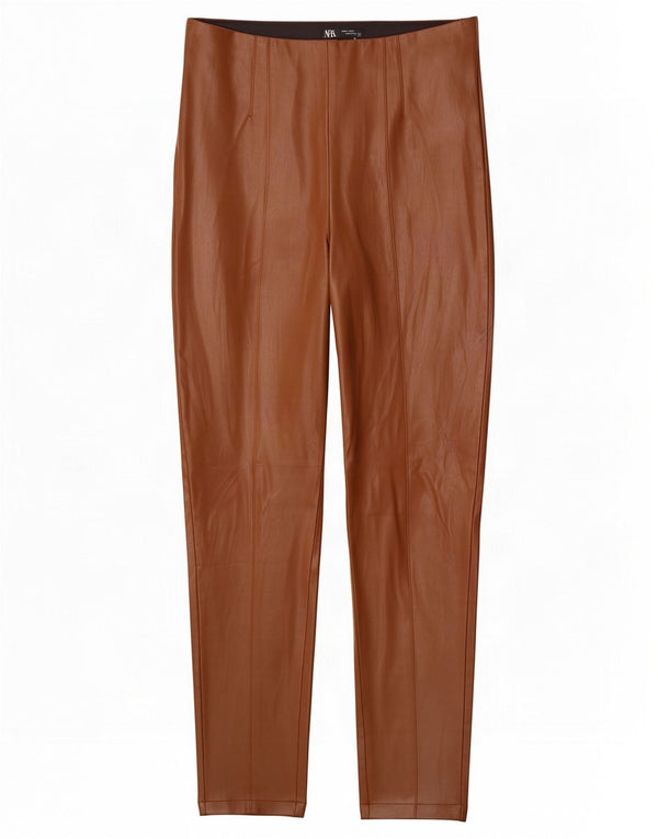 Zara Dame Slim Faux Læder Bukser Large W32 L28 Brun