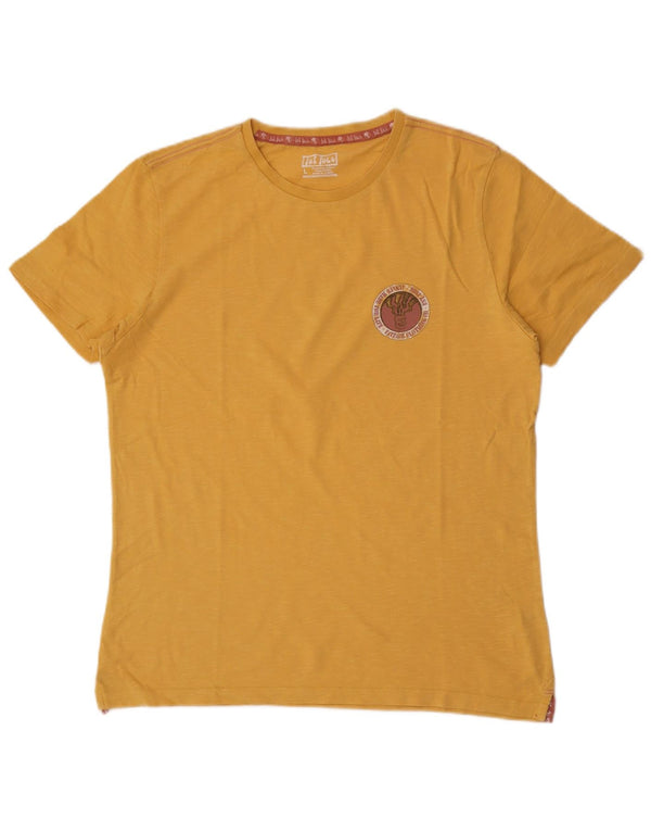 Fat Face Herre Grafisk T-Shirt Top Stor Gul Bomuld