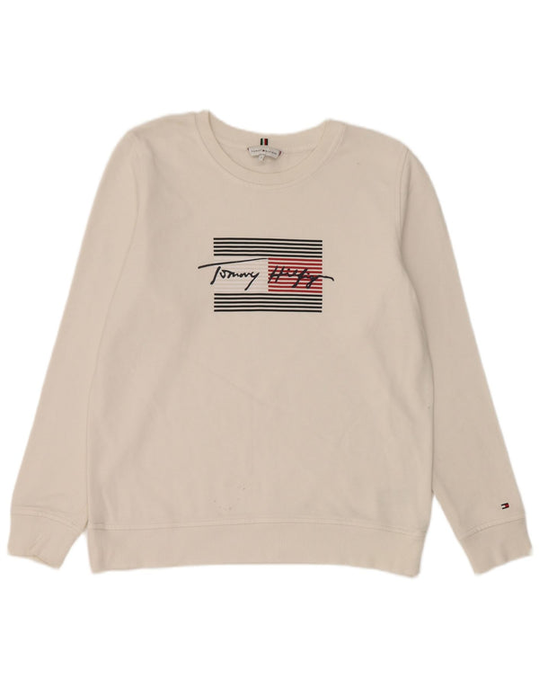 Tommy Hilfiger Dame Grafisk Oversized Sweatshirt Jumper UK 10 Small White