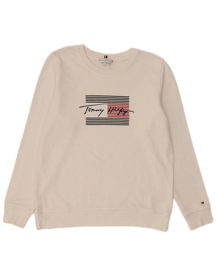 Tommy Hilfiger Dame Grafisk Oversized Sweatshirt Jumper UK 10 Small White