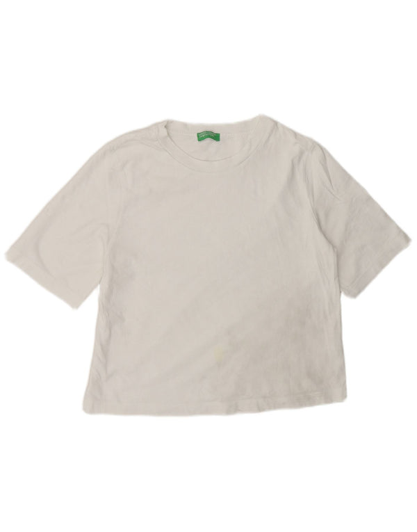 Benetton Dame T-Shirt Top UK 14 Medium Hvid Bomuld