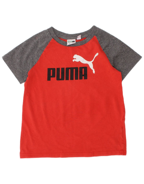 Puma Boys Grafisk T-Shirt Top 5-6 år XS Rød Colourblock Bomuld