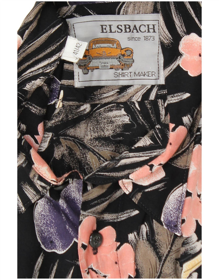 ELSBACH Herre Pullover Shirt Størrelse 41/42 Large Black Floral Viscose