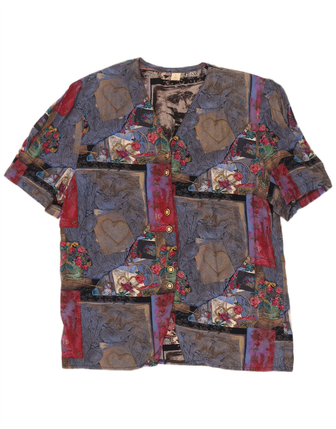 Vintage dameskjortebluse UK 16 Stort flerfarvet patchwork