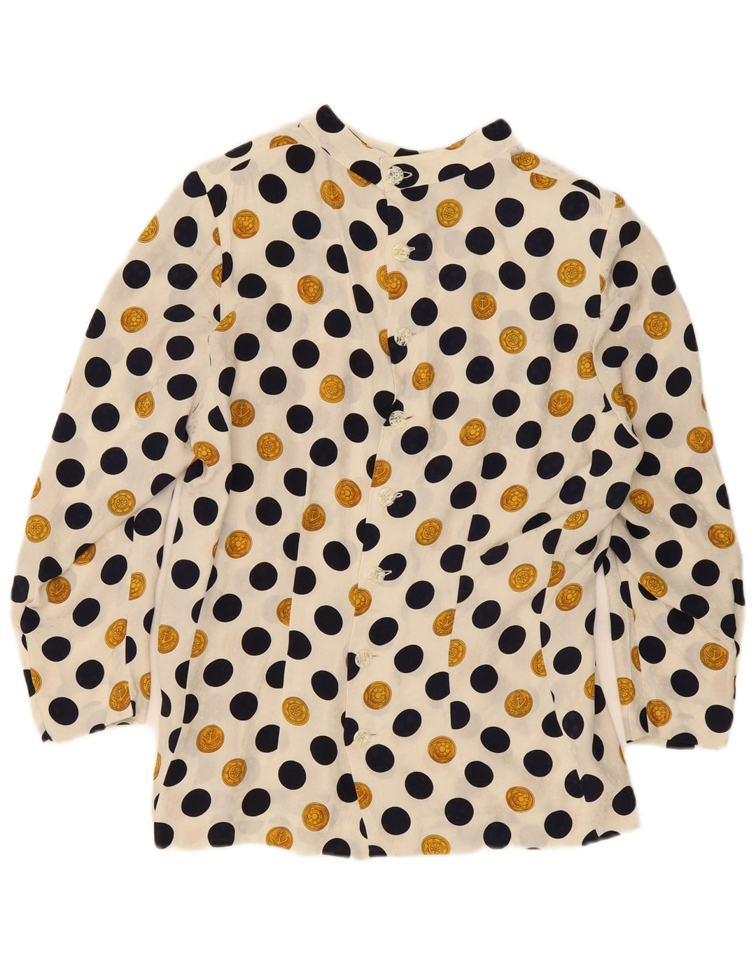 Vintage Damebluse Top UK 16 Large Beige Polka Dot