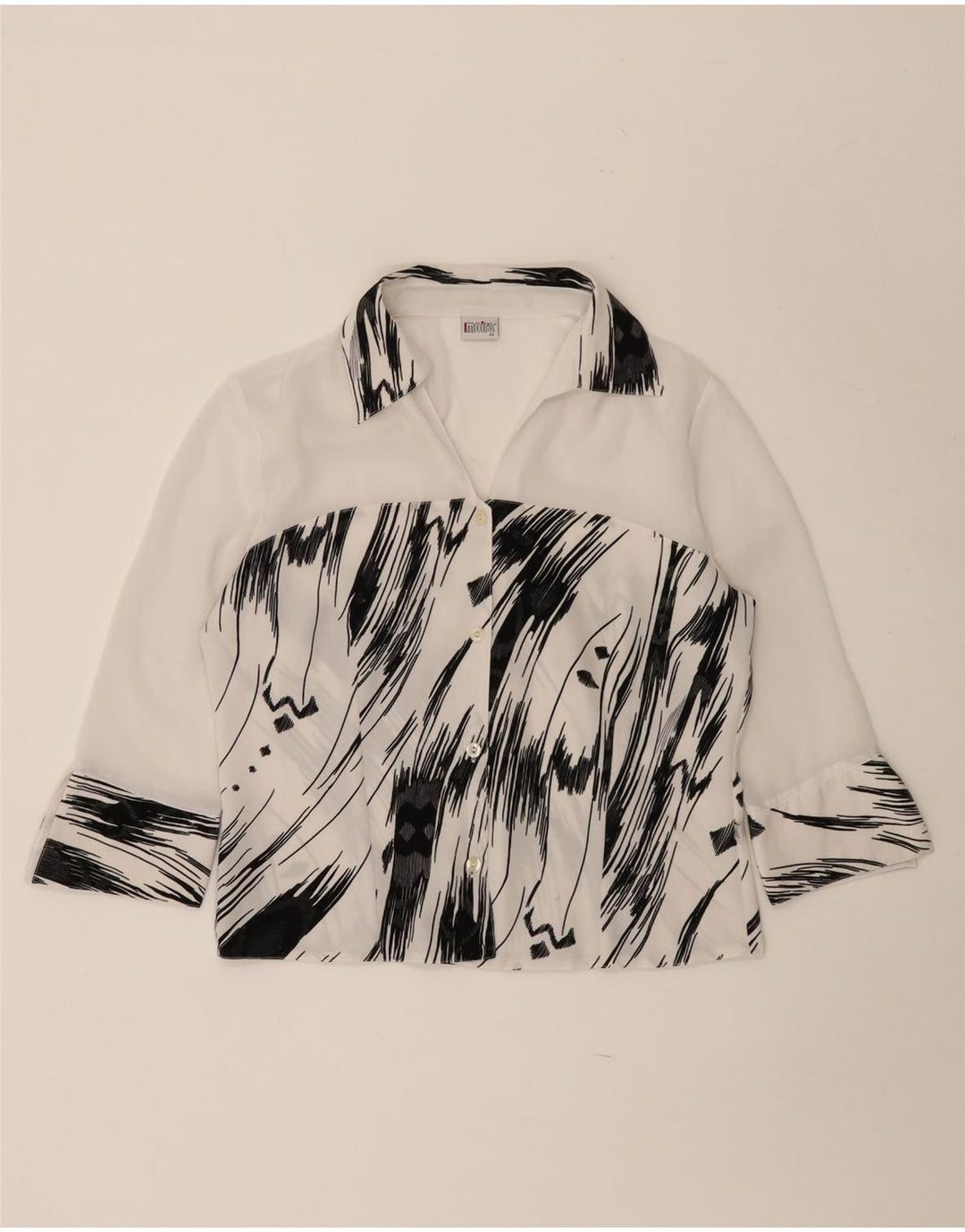 Vintage skjortebluse med 3/4 ærmer til kvinder IT 42 Medium hvid stribet polyester