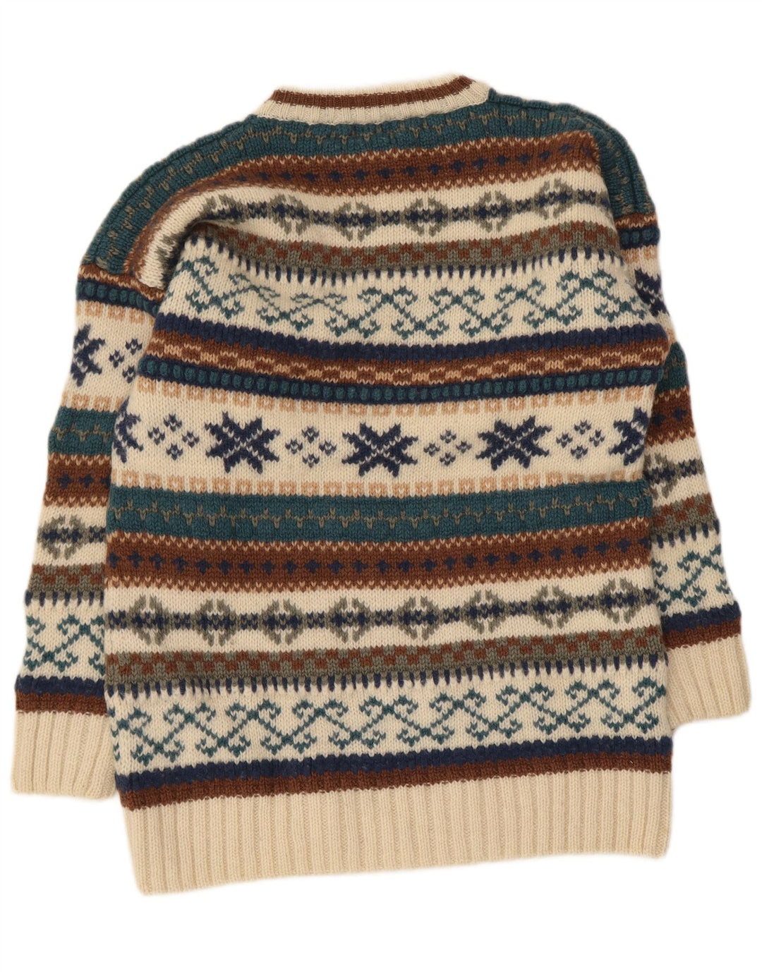 Vintage trøje med rund hals til mænd Medium Beige Fair Isle Wool