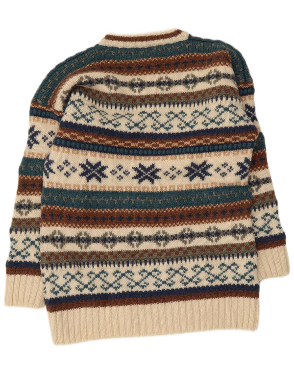 Vintage trøje med rund hals til mænd Medium Beige Fair Isle Wool