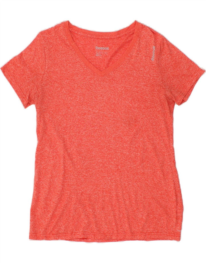 REEBOK Womens T-Shirt Top UK 14 Medium Orange Flecked Polyester Vintage Reebok and Second-Hand Reebok from Messina Hembry 