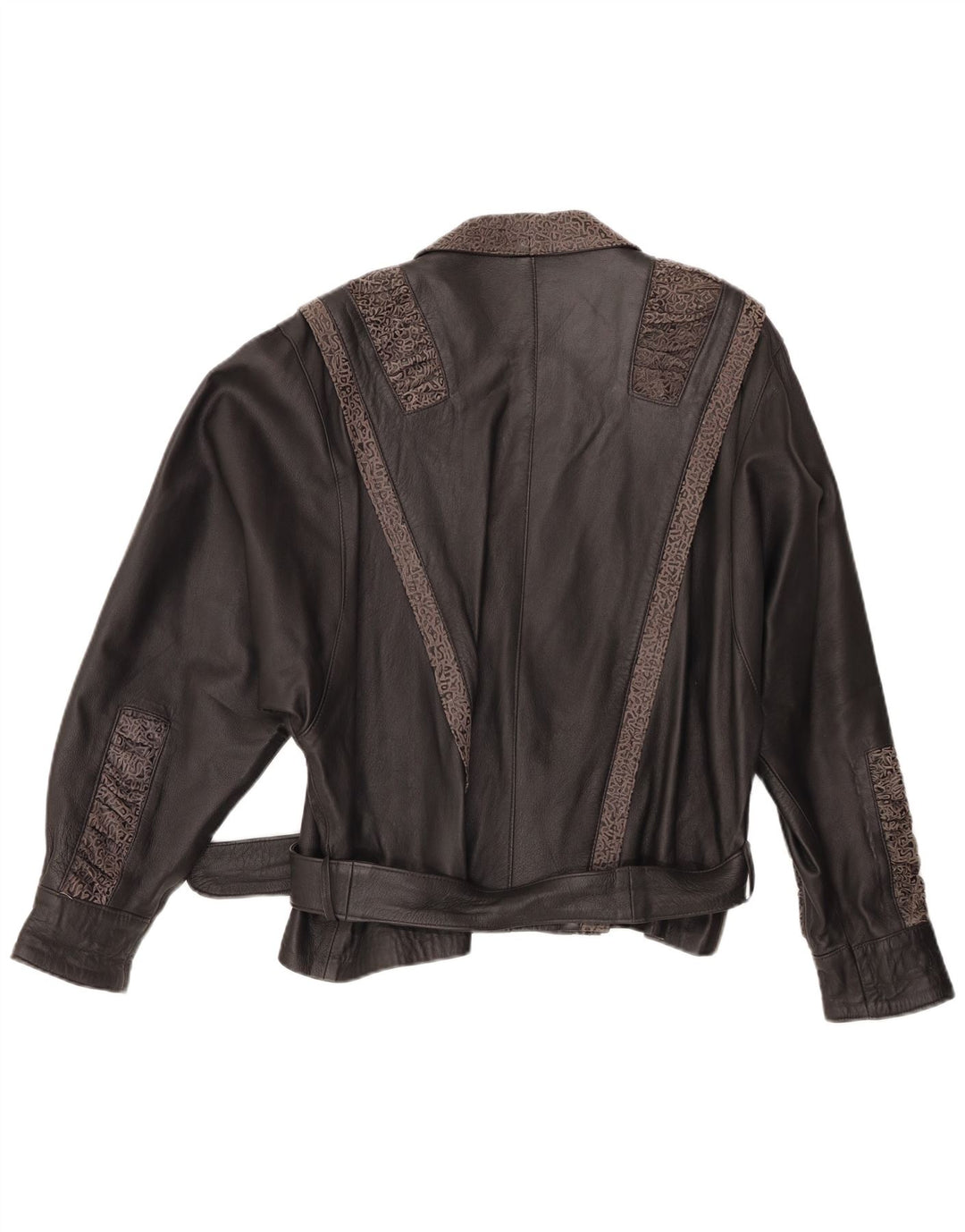 VINTAGE Dame Læderjakke IT 48 XL Sort Geometrisk Læder