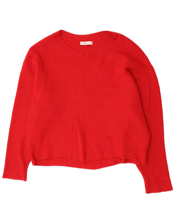 Zara Dame Oversized Boat Neck Jumper Sweater UK 14 Medium Red Viscose