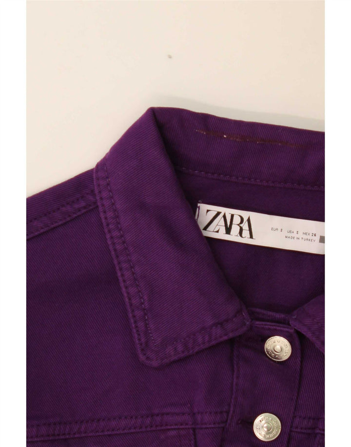Zara Dame Crop Denim Jacket UK 10 Small Purple