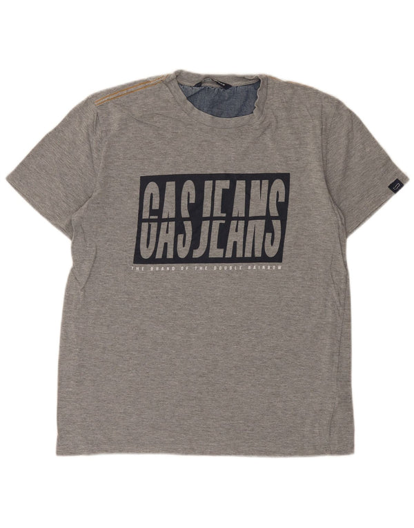 Gas Dame Grafisk T-Shirt Top UK 16 Stor Grå Bomuld