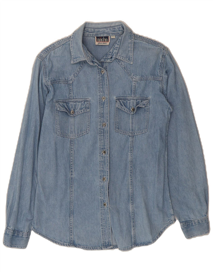 VINTAGE Womens Denim Shirt UK 14 Large Blue Cotton Vintage Vintage and Second-Hand Vintage from Messina Hembry 