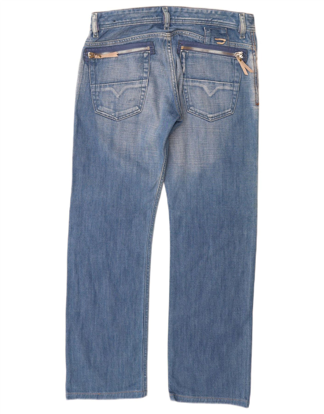 Diesel Dame Distressed Straight Jeans W30 L29 Blå Bomuld