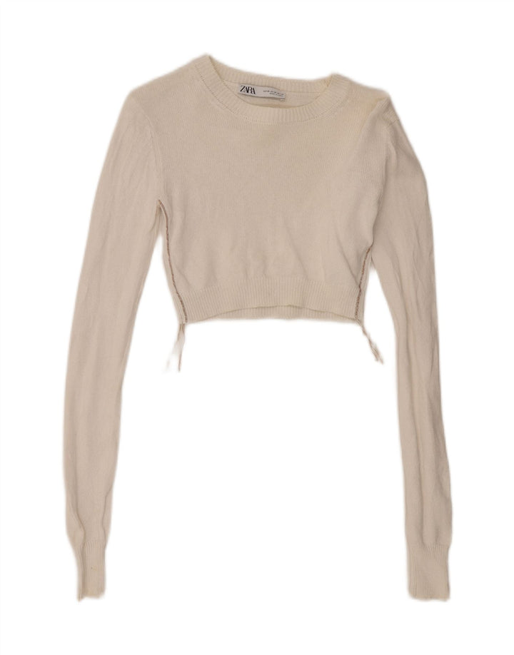 Zara Dame Crop Top Langærmet UK 6 XS Hvid