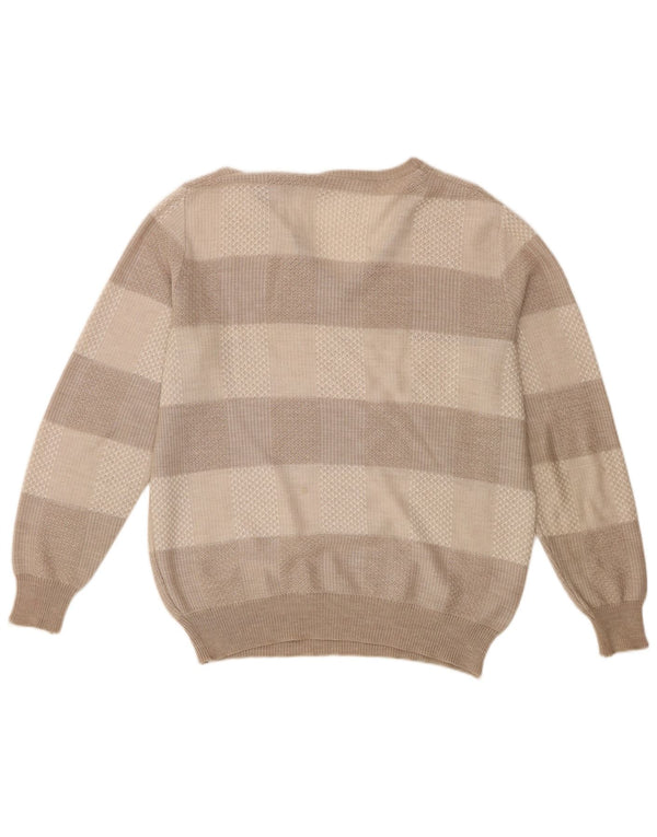 Vintage herre V-hals sweater IT 56 XL brun stribet akryl