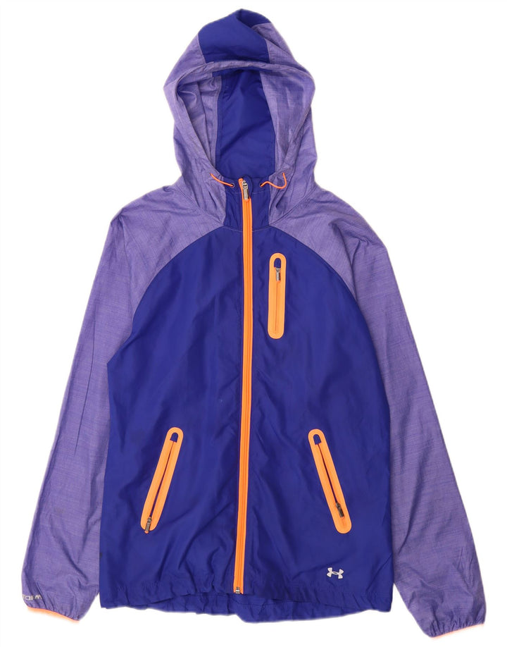 Under Armour Regnjakke med hætte til kvinder UK 10 Small Blue Colourblock
